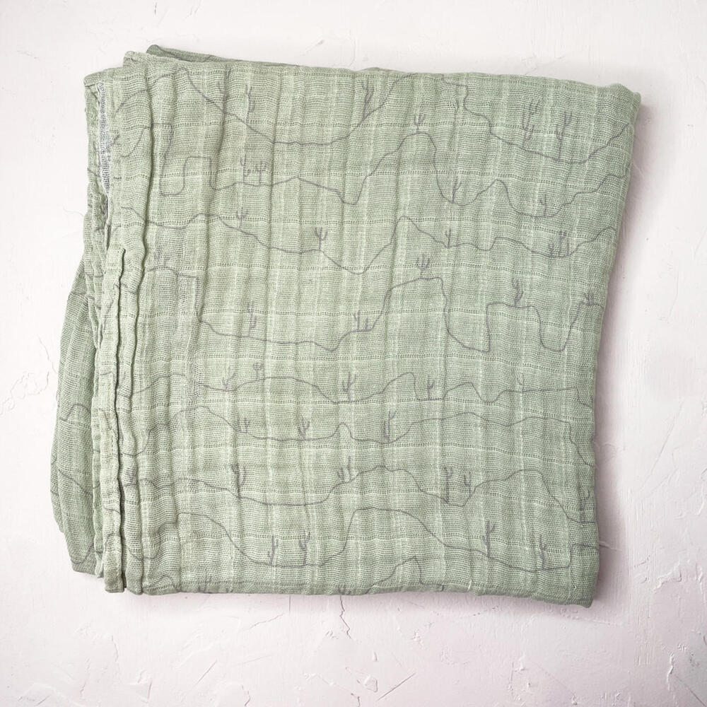 Little Unicorn Soft Cotton Muslin Blanket Swaddle Sage Green Cactus Print